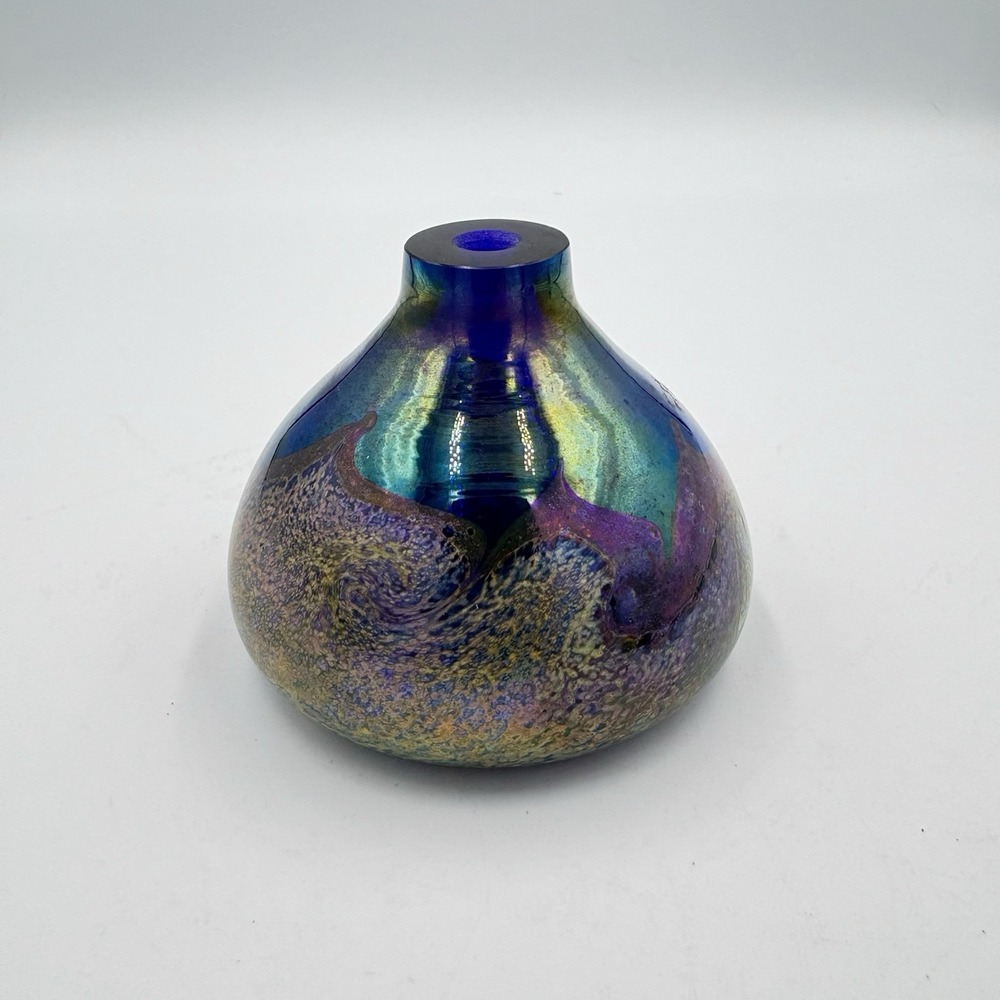 Joel‎ Bloomberg 1965 Signed Iridescent Art Glass Vase – Early Studio Glass